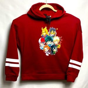 Fancyqube Women's Size M Burgundy Anime Print Long Sleeve Hoodie